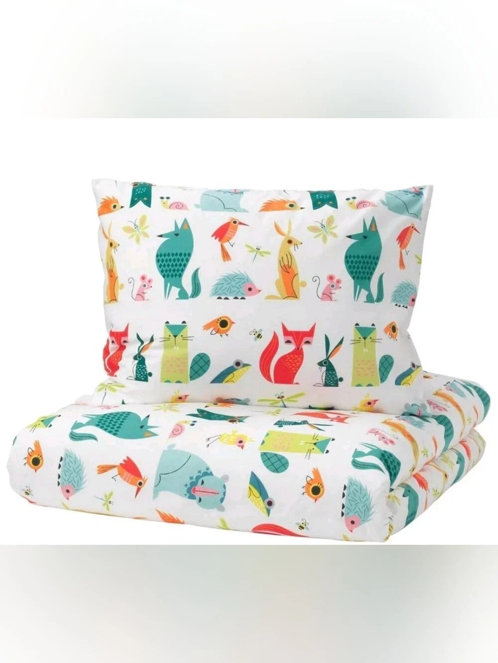 IKEA Lattjo Twin Duvet Quilt Cover 1 Pillowcase Set Snail Owl Bird Fox Rabbit